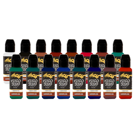 16 Color Primary Set #2 — Kuro Sumi Tattoo Ink — 1/2oz - Ultimate Beauty