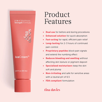 Tina Davies IceCream™ Topical Anesthetic — 1oz Tube - Ultimate Beauty