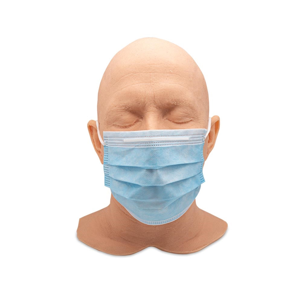 Front view of 50 count box of Blue Disposable Face Masks