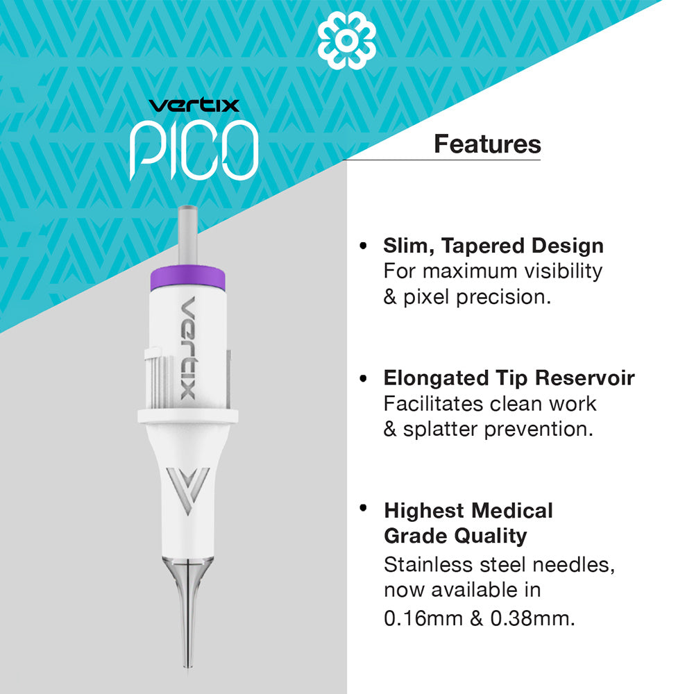Vertix Pico PMU Membrane Cartridge Needles — Shaders — Box of 20