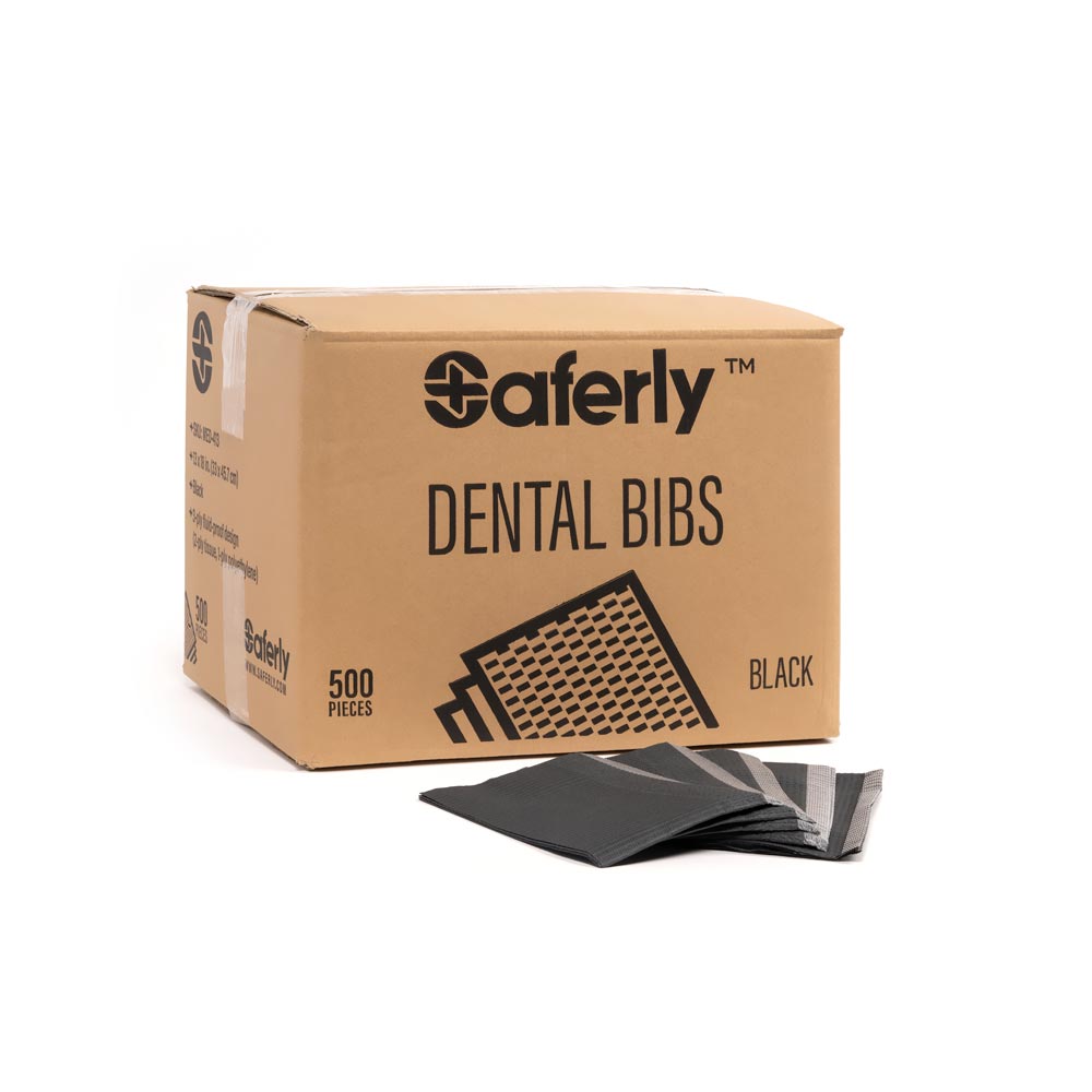Saferly Medical Black Dental Bibs — 13” x 18” — Case of 500 - Ultimate Beauty