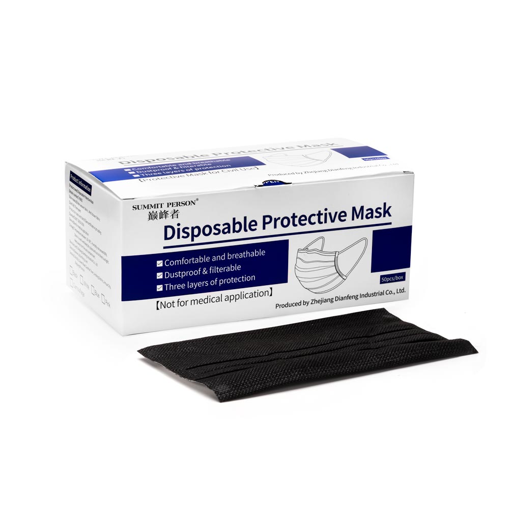 Black Disposable Face Masks — Box of 50