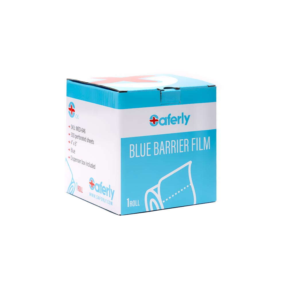 Saferly Blue Travel-Sized Barrier Film — 4” x 6” Sheets — Roll of 300 Sheets