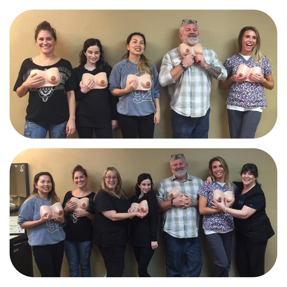 A Pound of Flesh Tattooable Synthetic Breasts — Group Shot with Tattooed Breasts