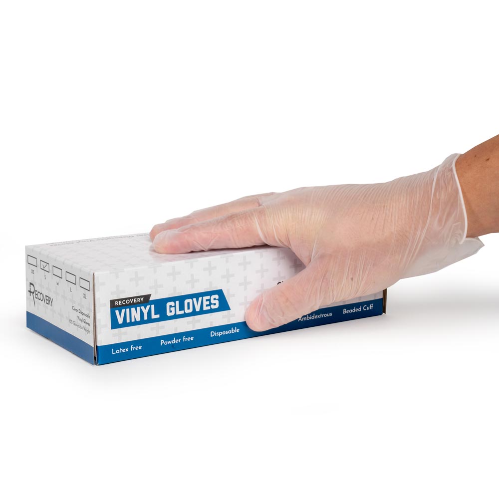 Recovery Clear Disposable Vinyl Gloves — Box of 100