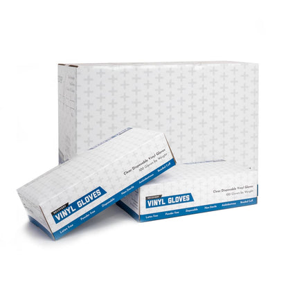 Recovery Clear Disposable Vinyl Gloves — Box of 100 (With case)