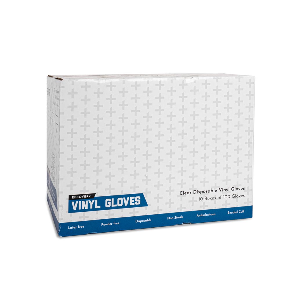 Recovery Clear Disposable Vinyl Gloves — Box of 100 (case)