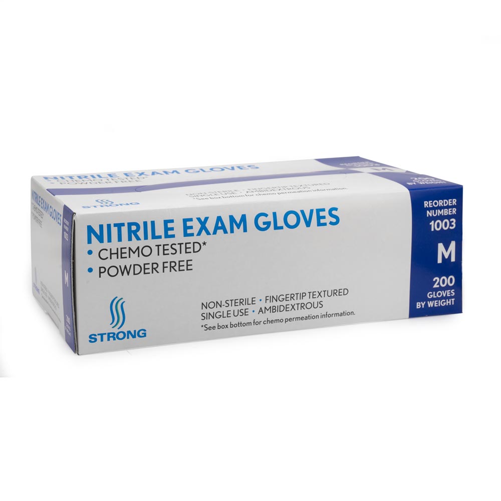 Strong Blue Disposable Nitrile Gloves — Box of 200  (side of box)