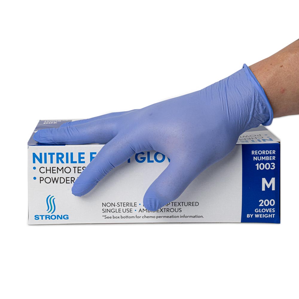 Strong Blue Disposable Nitrile Gloves — Box of 200  (on hand)