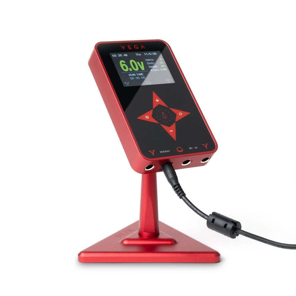 Peak Vega Magnetic Tattoo Power Supply — Red (plugged in)