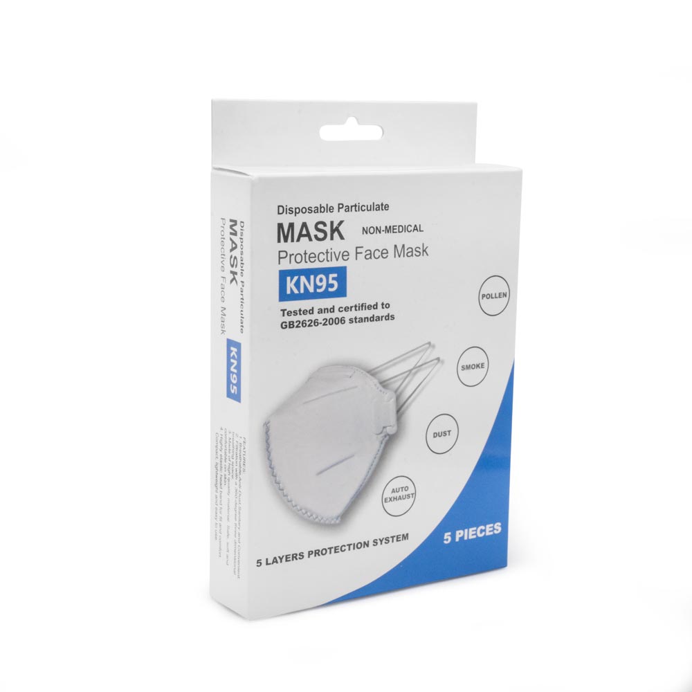 KN95 Disposable Face Masks — Pack of 5 (shown on model head)