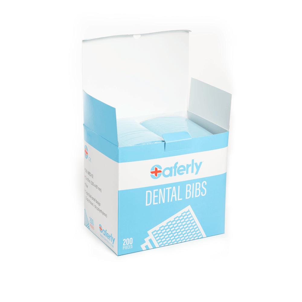 Saferly Blue Dental Bibs — 13" x 18" — Box of 200