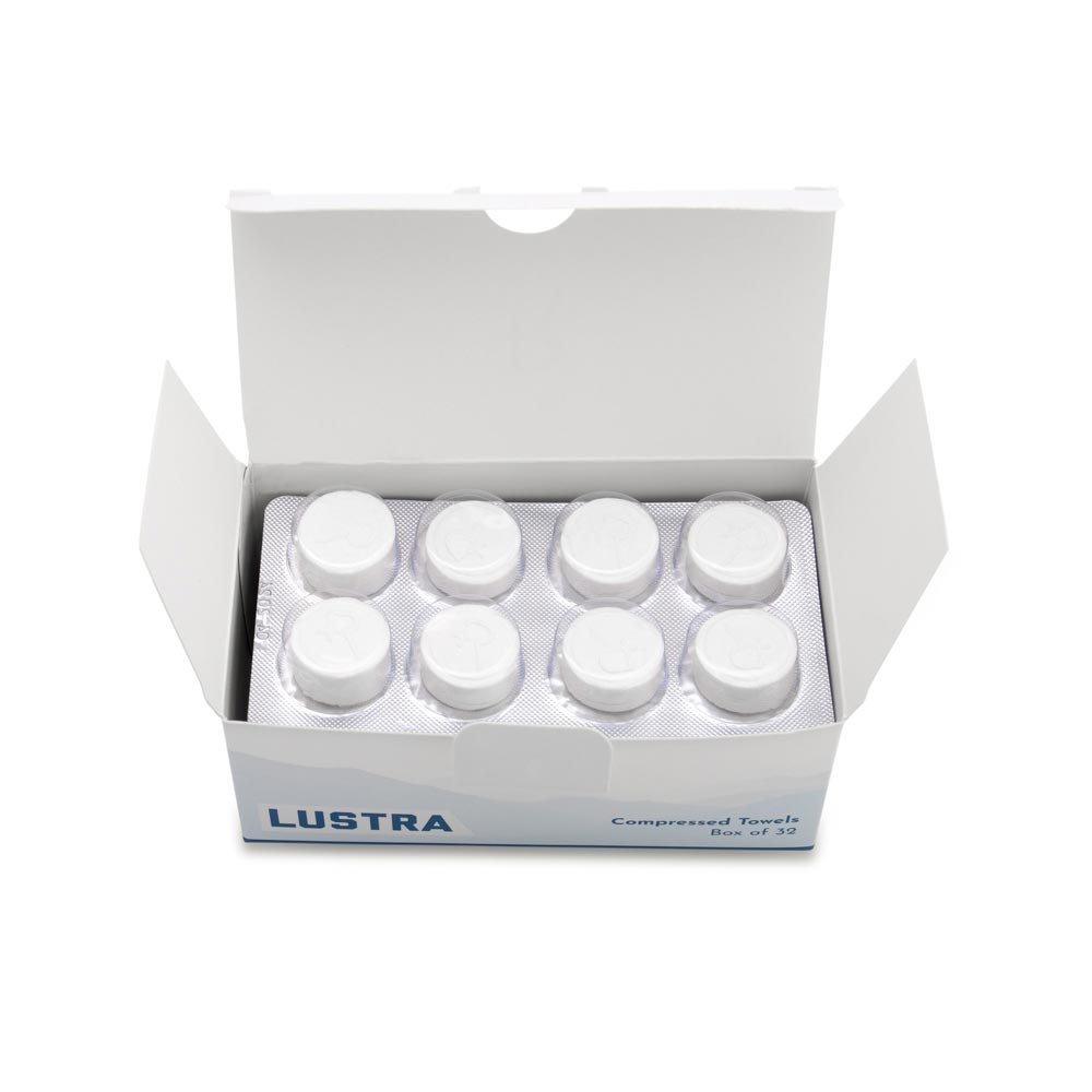 Recovery Lustra Compressed Towels — Box of 32 (in box)